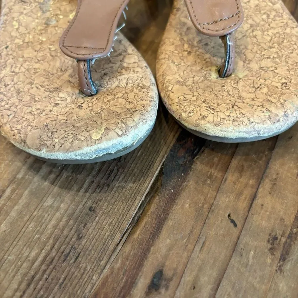 Michael Kors T Strap Sandals Cognac Brown Strap Back Size 10